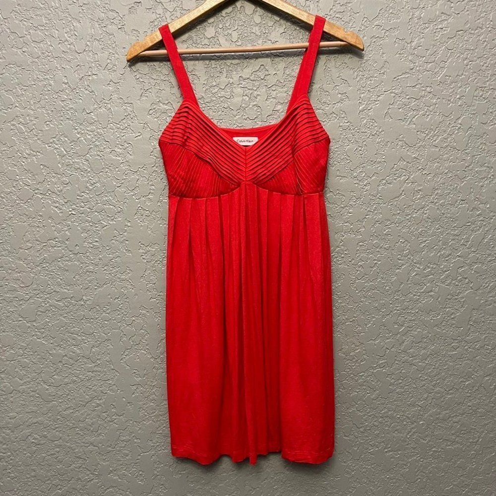 Calvin Klein Bright Red Pleated Bodice Mini Dress
